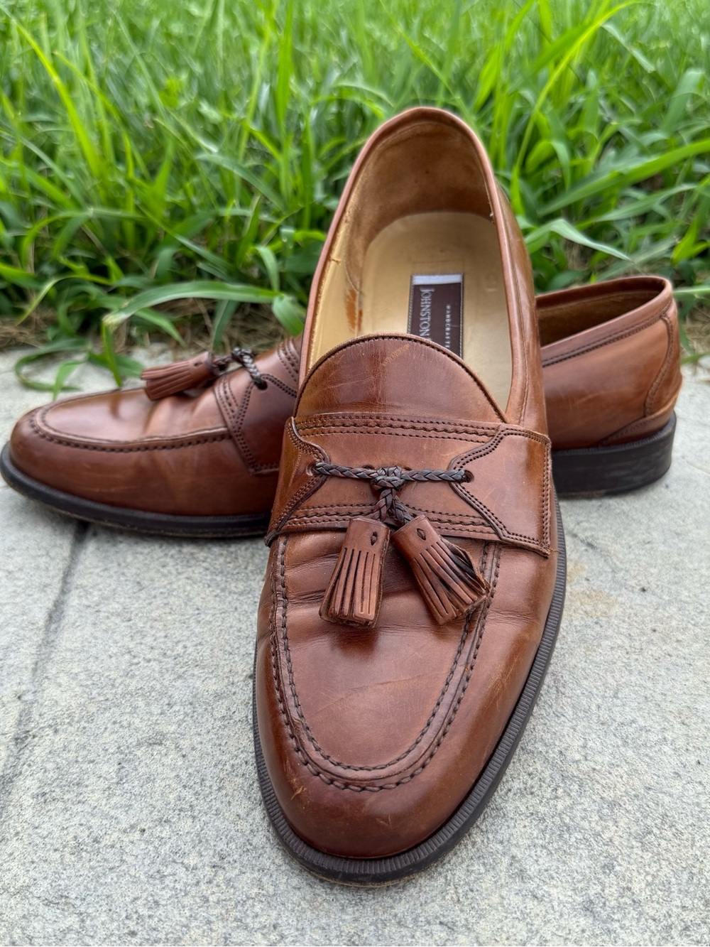Johnston & Murphy Brown Leather Tassels Loafers made in Italy men’s size 11.5